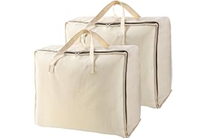 Belinlen 2-Pack Canvas Storage Bag 12oz Cotton Natural Closet Soft Storage Bag Sweater Organizer Box with Zipper and 2 Strong