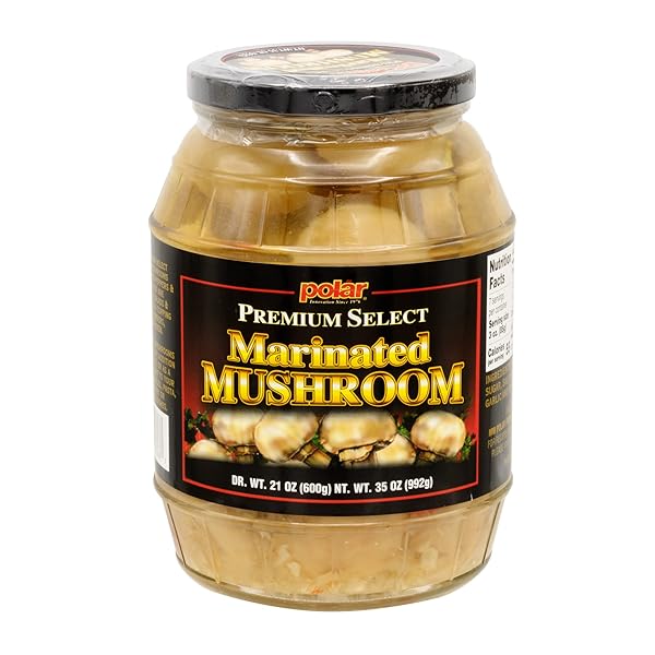 MW POLAR WHOLE MARINATED MUSHROOMS 35OZ (PACK OF 1), PREMIUM SELECTED, IN GLASS JAR