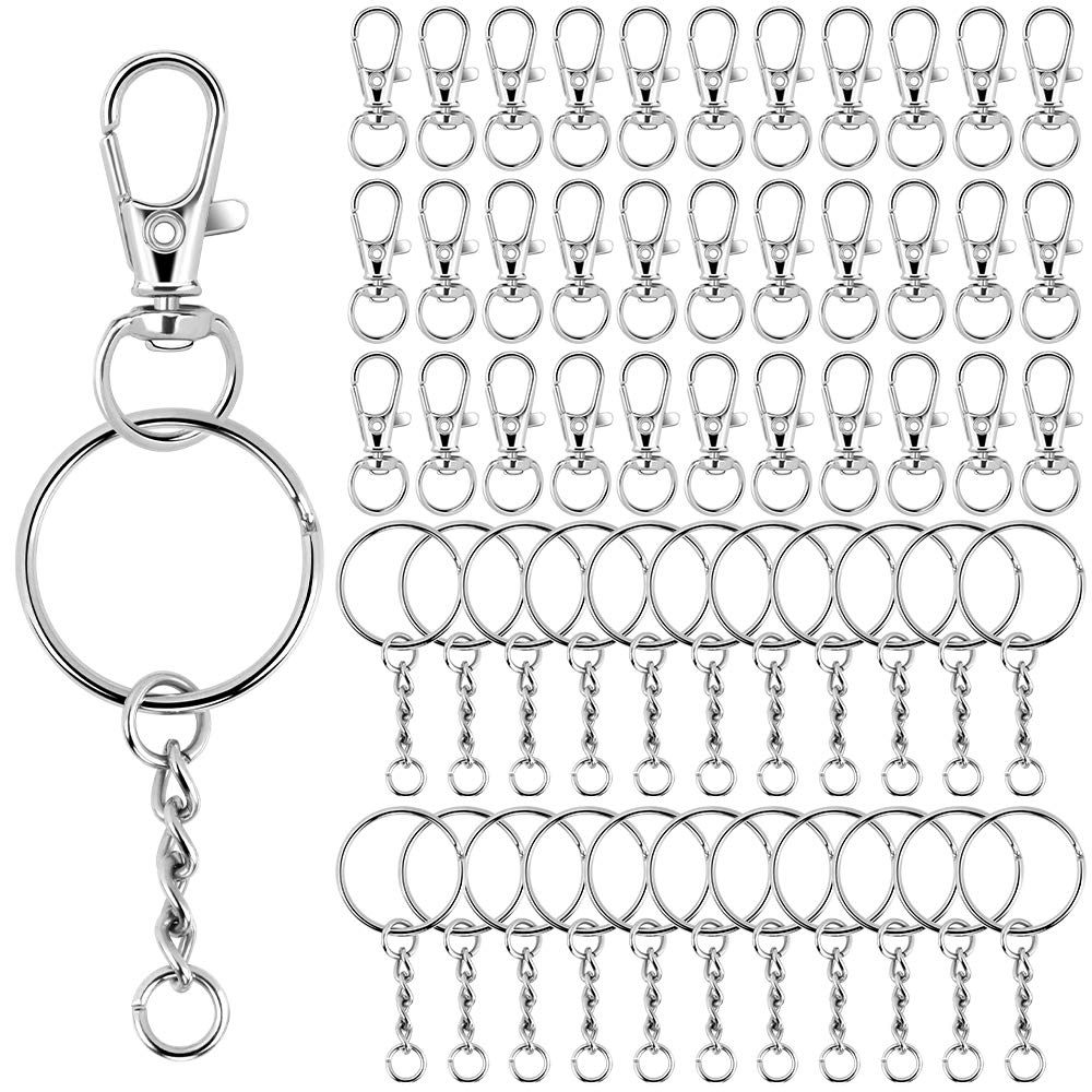 140 PCS Swivel Snap Hooks and Metal Split Key Rings with Chain Key Rings with Chain Metal Swivel Lobster Clasp Key Chains for DIY Crafts Keys Pendant Jewelry Making (Silver)