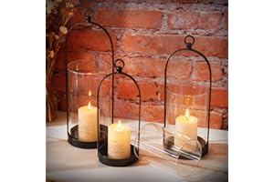 MEKOTRIN 3PCS Candle Holder, Versatile Modern Metal Hurricane Candleholders with Sturdy Glass Dome, Hanging Decorative Metal 