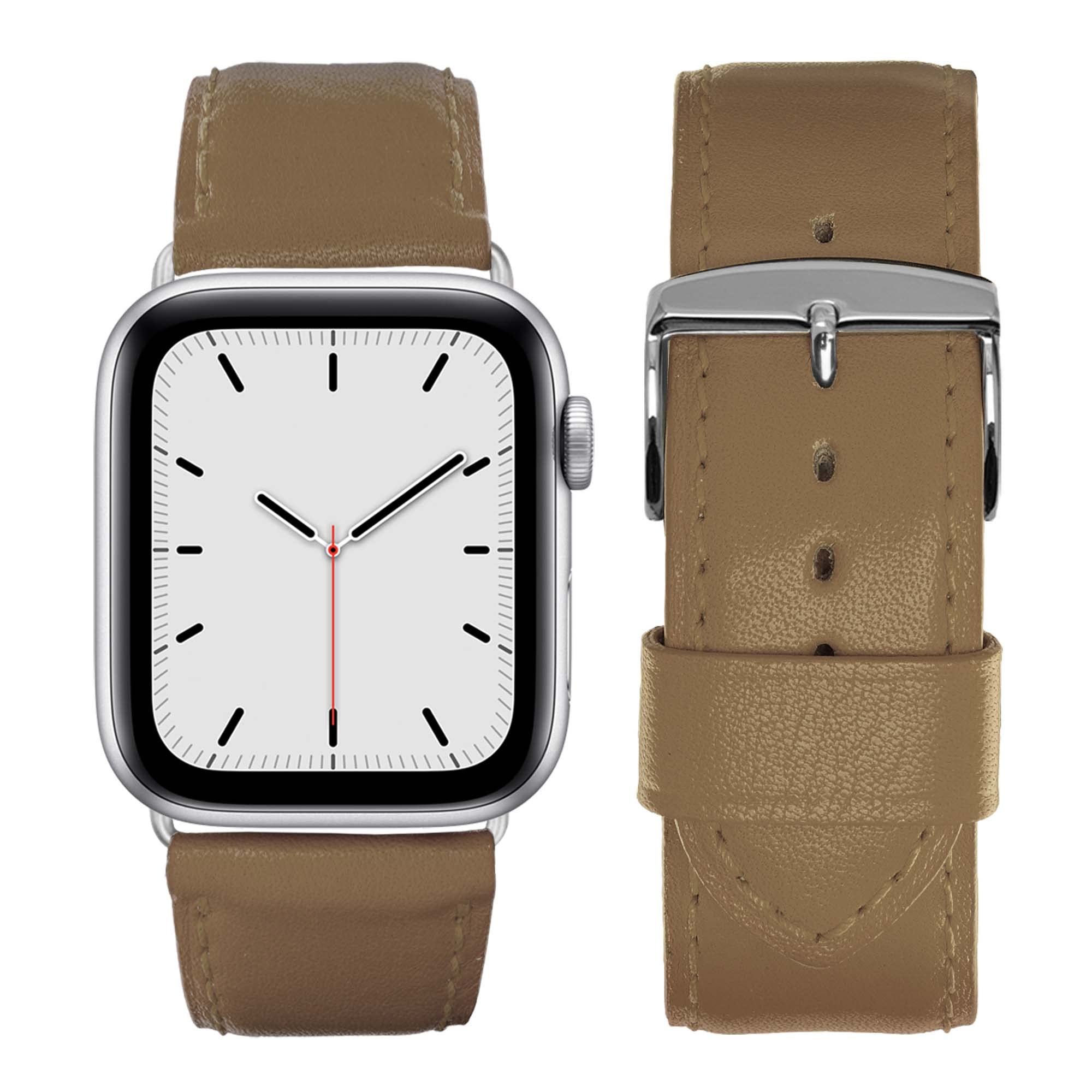 Eternel - Apple Watch Compatible Holi Taupe Band 38/40/41mm Aluminum Silver/Starlight Adapters - Handmade French Cowhide Leather - Compatible with all Apple Watch