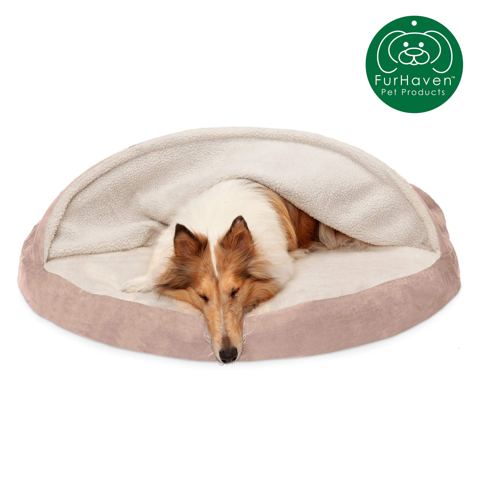 Furhaven Pet Dog Bed | Orthopedic Round Cuddle Nest Snuggery Burrow Blanket Pet Bed w/ Removable Cover for Dogs & Cats