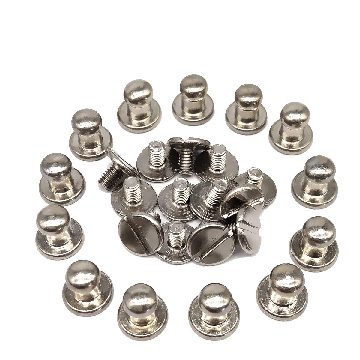 YICBOR 60pcs/Pack 5x8x8mm Alloy Screw Knob Rivets Handmade Crafts ZD-015 for Belt Shoes Watchband Metal Silver/Black/Bronze/Gold (Nickle)
