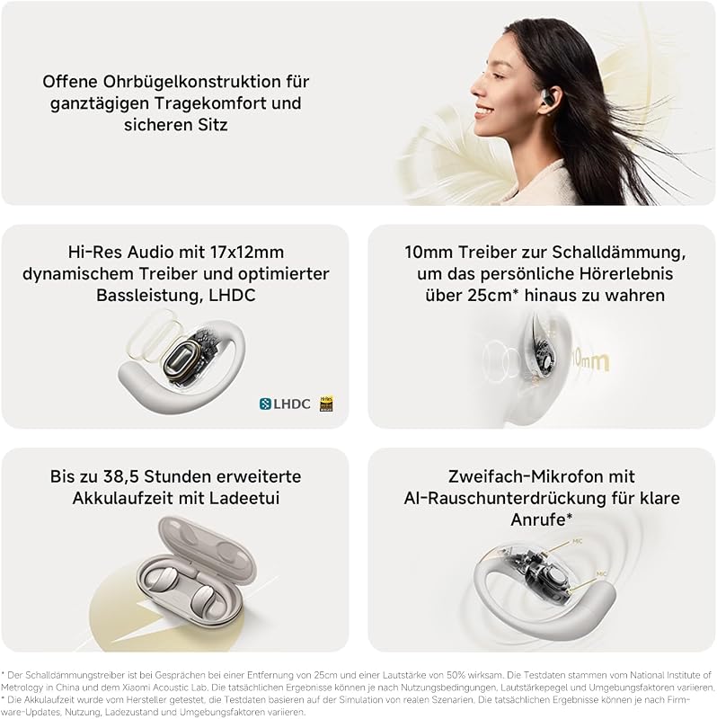 OpenWear Stereo - Leichter Bluetooth Open Ear Kopfhörer für den ganzen Tag mit 7.5 + 38.5 Stunden Akkulaufzeit, Hi-Res Audio, Dynamischer Treiber, KI-Rauschunterdrückung, Cosmic Gray