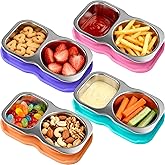 4-Pack Stainless Steel Snack Containers with Lid, Salad Dressing Container To Go, 5.3Oz 2-Compartment Small Condiment Container with Leak Proof Silicone Lid, Perfect Size Reusable Sauce Cup Snack Box