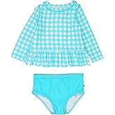 RuffleButts Baby/Toddler Girls Scalloped Long Sleeve Rash Guard 2-Piece UPF50+ Sun Protected Swimsuit