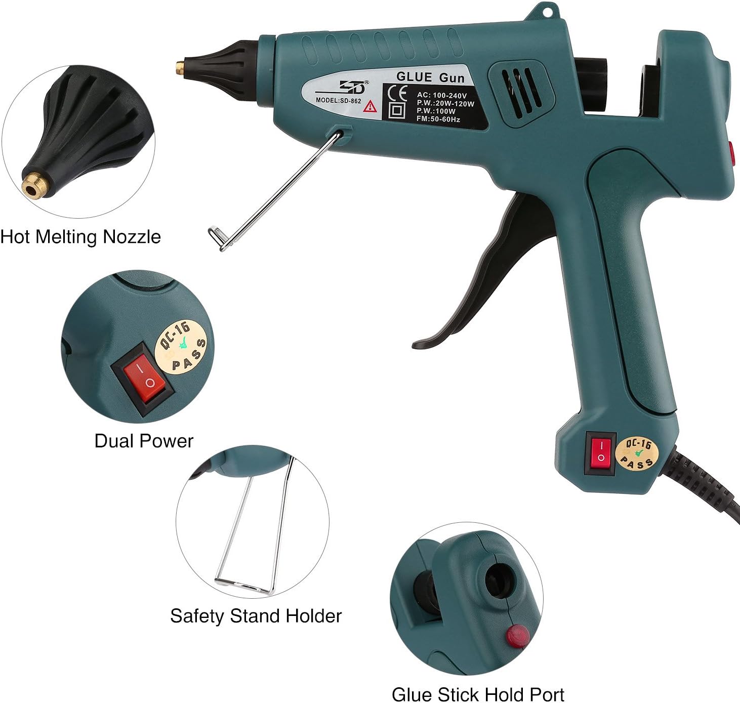 Hot Glue Gun,100W High Temp Heavy Duty Melt Glue Gun Kit with 30pcs Glue Sticks(7/16"x 8"),for Office/Handmade Crafts Decoration/Christmas Decoration/Gifts (Dark Green): Industrial & Scientific