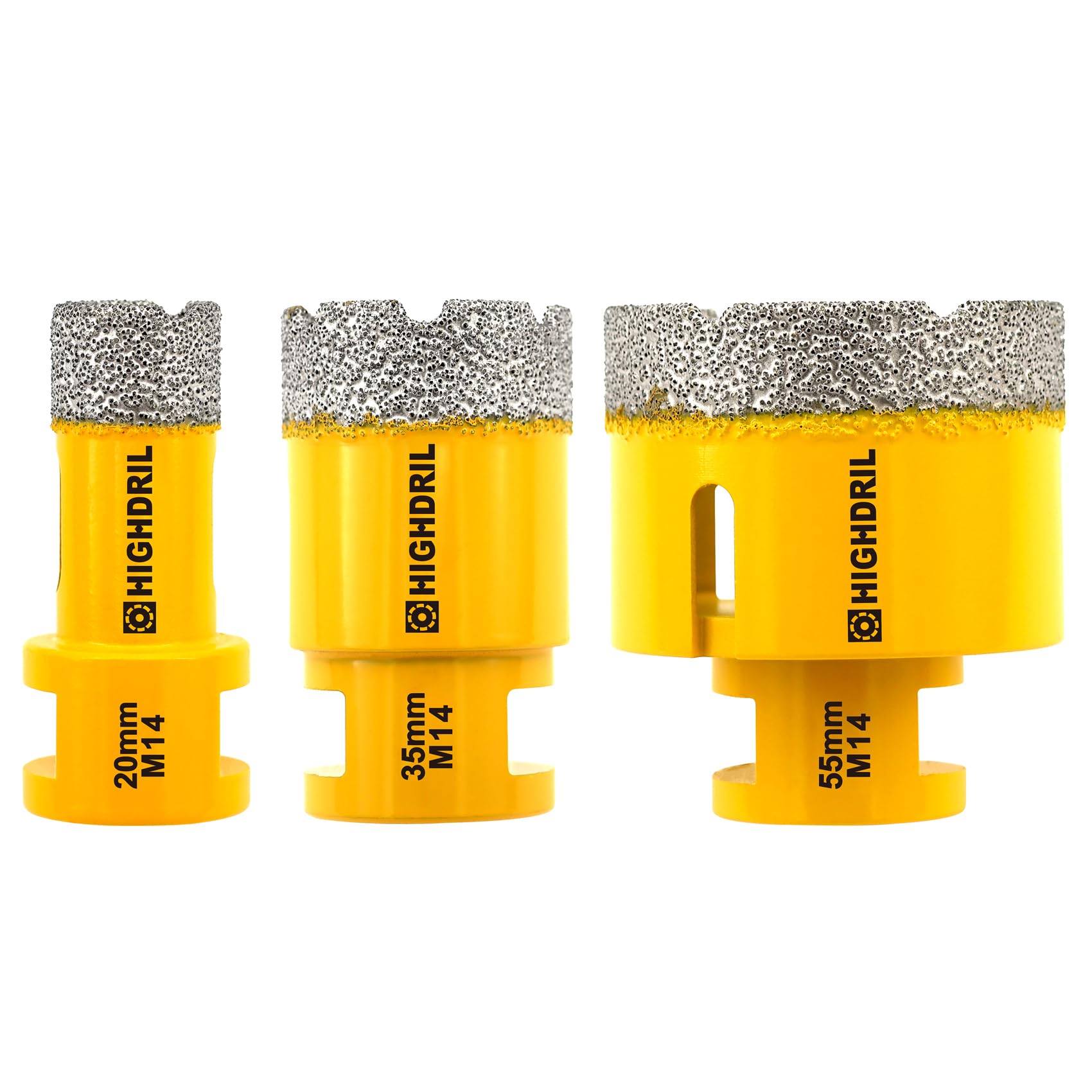 HIGHDRIL Diamond Core Drill Bit - 3Pcs 20/35/55mm with M14 Thread Dry drilling for Porcelain Tile Ceramic Granite Marble Stone Masonry Brick for Angle Grinders — image 1