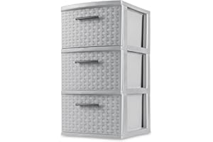 LOVINGSTAR 3-Drawer Wide Weave Design Storage Tower, Espresso Frame & Drawers w/Driftwood Handles, Brown, Case of 1 (Gray)