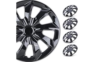 WOLFSTORM 4-Pack 17 Inch Hubcaps,Special Design Fashion Shape Replacement Rim Cover Hubcaps,Car Truck SUV Wheel Hub Accessories, Black Lacquer