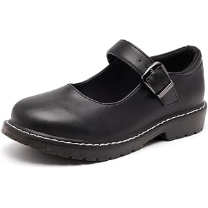 PGVVY Mary Jane Shoes Women Vegan Brogue Leather Oxford Dress Shoes Cute Buckle Strap Dressy Flats for Work Office School Bus