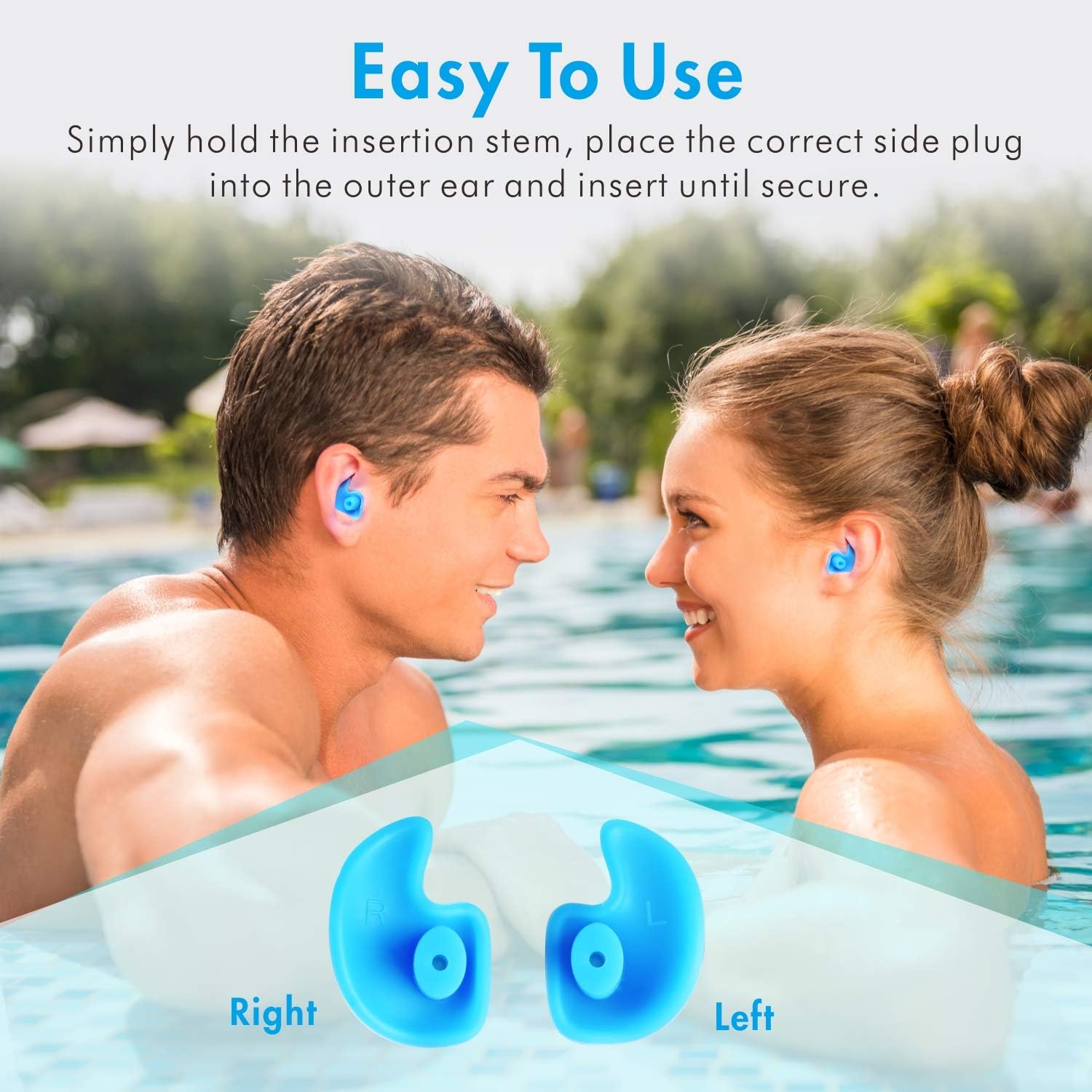 【Upgraded Design】Hearprotek Silicone Swimming Earplugs, 2 Pairs Waterproof Reusable Ear Plugs for Swimming Showering Bathing Surfing and Other Water Sports Adult Size (Navy Blue): Health & Personal Care