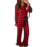 Sastianaen Cute Satin Pajama Set for Women Silk Bow Tie Long Sleeve Shirt and Pants 2 Piece Sleepwear