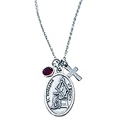 St. Hildegard of Bingen Necklace with Cross and Birthstone Charm | Patron Saint of Creativity and Healing | Religious Medal Necklace | Catholic Gift for Women