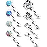 Lsnevsie 18G 20G 22G Astm F136 Titanium Nose Rings Studs Piercing Jewelry for Women Men Round Cubic Zirconia Nose Rings Opal Nostril Ring Piercing Jewelry For Women Men 1.5mm 2mm 2.5mm 3mm 8PCS