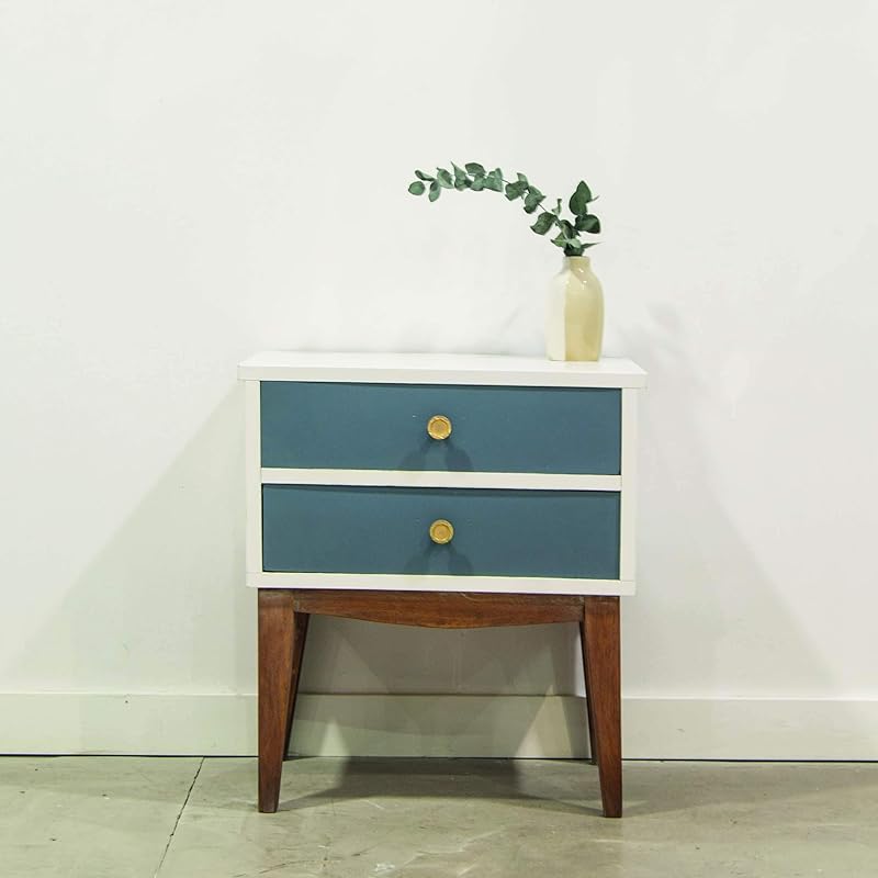Mesita de noche vintage madera, dos cajones estructura de alta calidad
