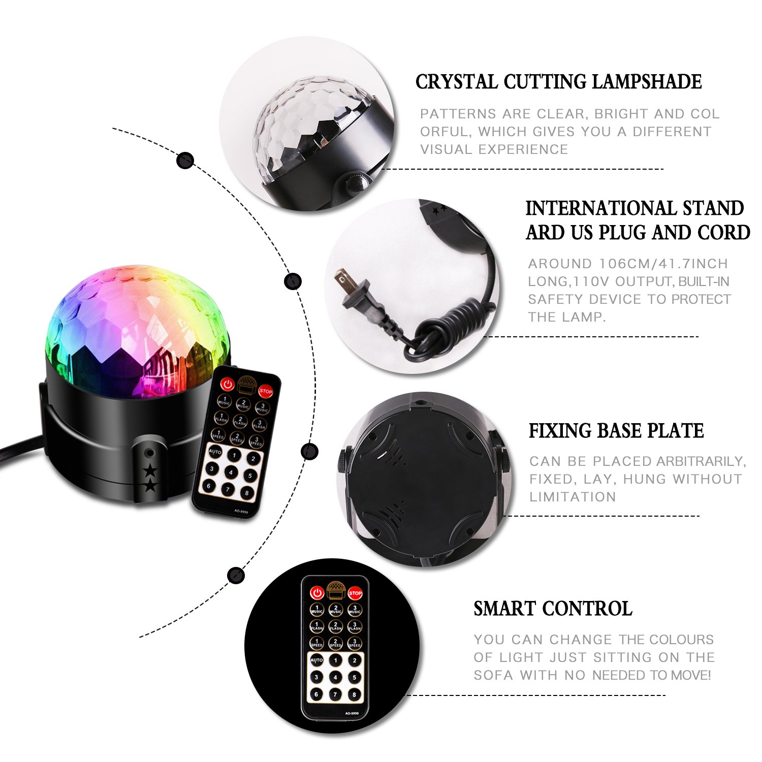 Deep Dream Crystal Ball Party Light Disco Ball Strobe Lighting Rotating Lamp 5W RGBWP LED Sound Activated DJ Karaoke Stage Lights Kids Birthday Gift For Men Home Supplies
