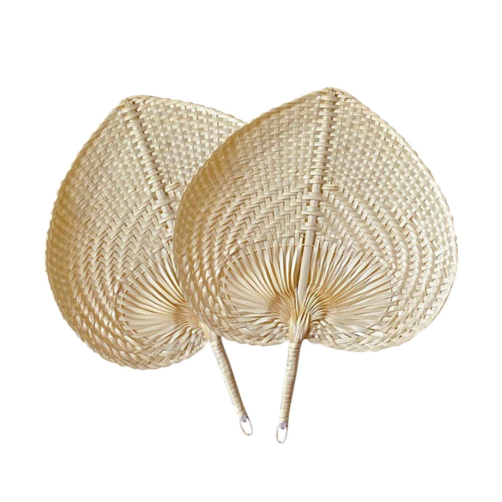 Anwangda 2pcs Hand-Woven Heart-Shaped Bamboo Fan, Natural, Small, Beige, 3 Speeds, Manual Operation, Wall Mount, Kitchen, Summer, Wedding