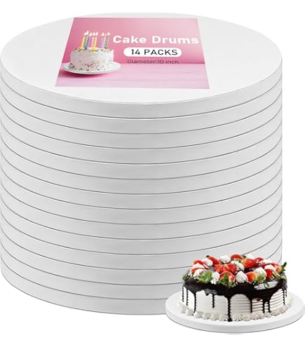 Cake Boards - Sturdy 1/4 Thick Drums - 14 Inch 1 4 Thick Round Sturdy Grease Proof Fully Wrapped Cardboard Cake Drums Heavy Duty Bend Resistant Cake Boards Round From 6 Pack