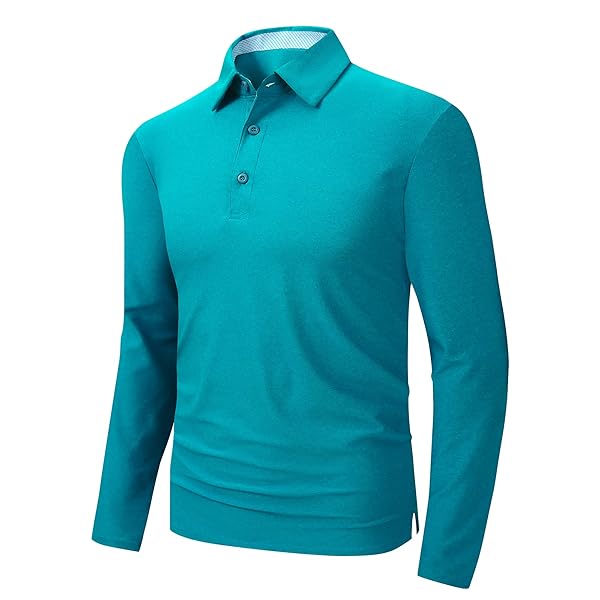 SAMERM GOLF SHIRTS FOR MEN DRY FIT LONG SLEEVE PERFORMANCE MOISTURE WICKING POLO SHIRT,AQUA XXL