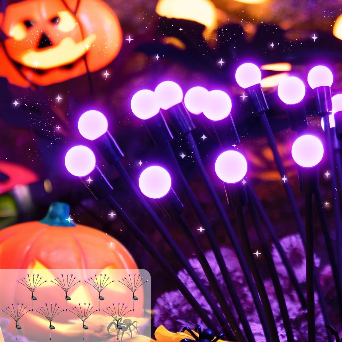 Lighting - Halloween Outdoor Decorations, 8Pack Purple Solar Halloween Lights for Outdoor Halloween Decor, 64LED Outdoor Halloween Lights, Halloween Pathway Lights for Outside Halloween Decorations Yard Lawn
