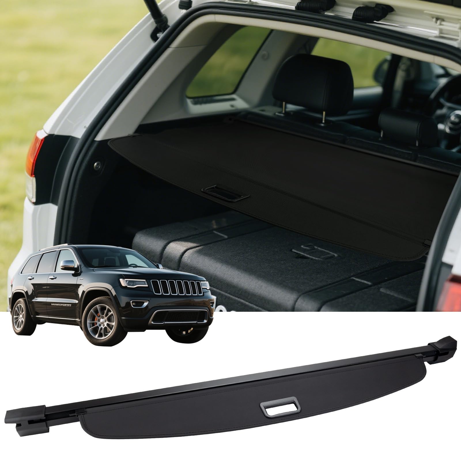 Photo 1 of FARBIN Trunk Cargo Cover for Jeep Grand Cherokee 2022 2023 2024 2025 Grand Cherokee (2 Row WL) 4XE, Retractable Cover Shield Shade Privacy Security Screen (for 2022-2025 Jeep Grand Cherokee Canvas)