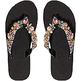 OYOANGLE Women's Rhinestone Jeweled Platform Flip Flops Boho Sparkly Wedge Thong Sandals Trendy Outdoor Slippers