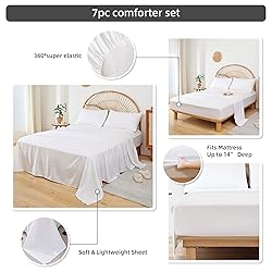 JANZAA Queen Comforter Set Bed in a Bag Queen White