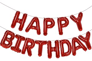 PATICOOL Red Happy Birthday Balloon Banner, 16 Inch Foil Mylar Happy Birthday Balloons Letters, Reusable Happy Birthday Sign, Red Birthday Decorations for Women, Boys and Girls