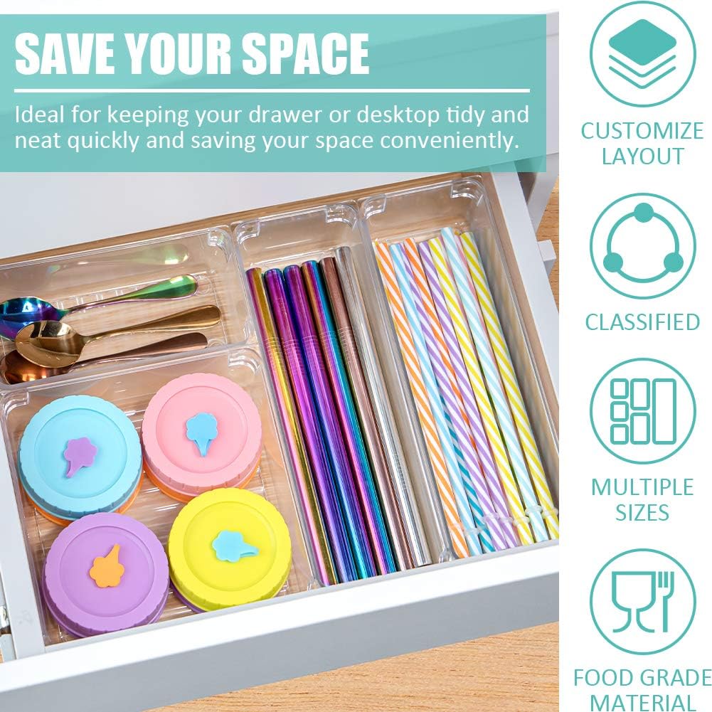 24 PCS Drawer Organizer Plastic Makeup Drawer Organizer 5 Size Silverware Drawer Organizer Versatile Kitchen Utensil Bathroom Office Storage Drawer Divider Bin Tray for Desk Dresser Vanity Cabinet: Home & Kitchen