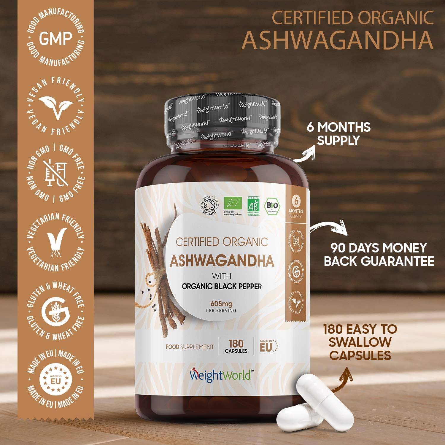 Organic Ashwagandha Capsules, 180 Capsules (6 Months Supply), with Organic Black Pepper, 1 per Day - Image 4