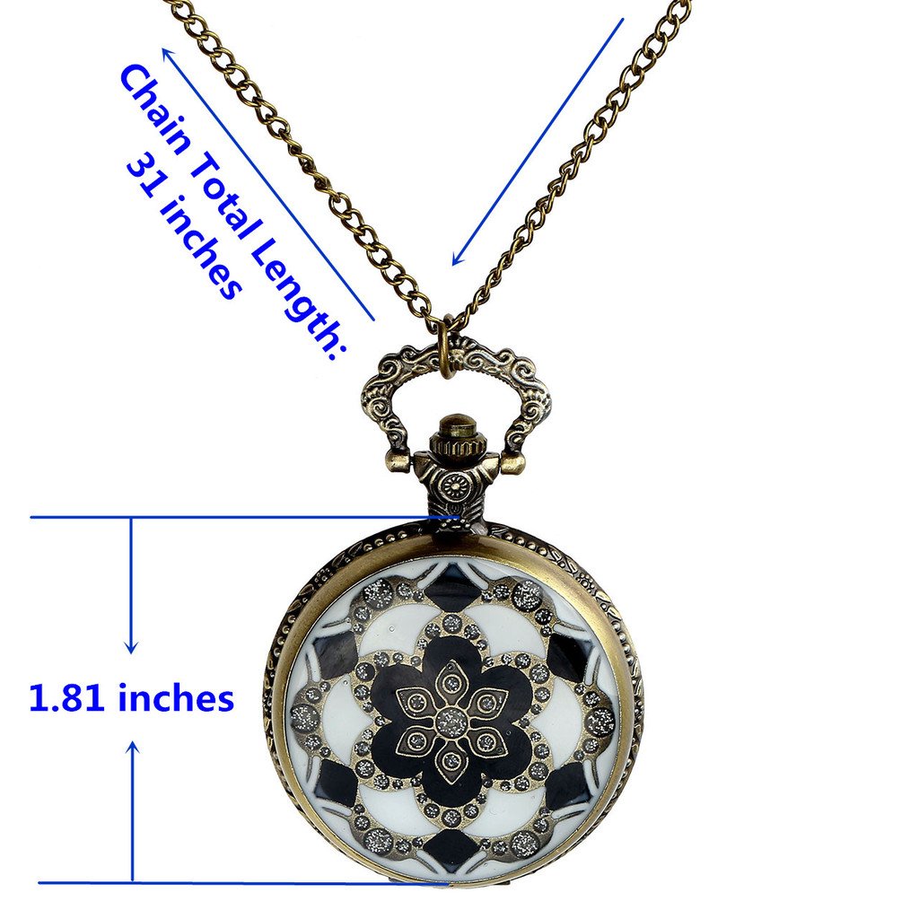 Top Plaza Unisex Antique Case Vintage Bronze Alloy Chain Quartz Pocket Watch Resin Dripping Flower