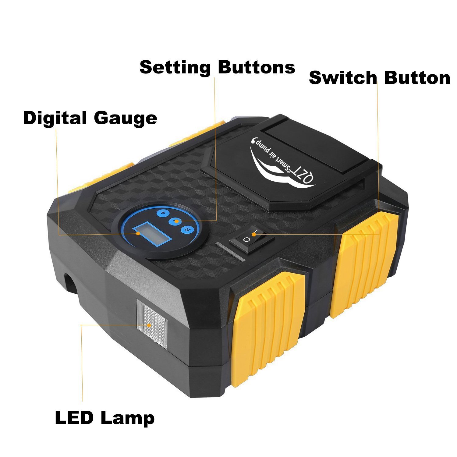 Compresseur d\'air Portable, QZT 12V Digital Compresseur avec Lampe LED ,3 Adaptateurs de Buse,Câble 3m -150PSI