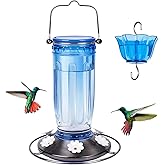 Kingsyard Glass Hummingbird Feeder for Outdoors Wild Bird Feeder with 6 Feeding Ports Hanging for Garden Yard, Blue (Ant Moat Included)