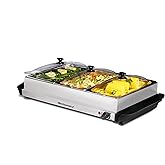 Elite Gourmet EWM-6171 Triple 3 x 2.5 Qt. Trays, Buffet Server, Food Warmer Temperature Control, Clear Slotted Lids, Perfect 