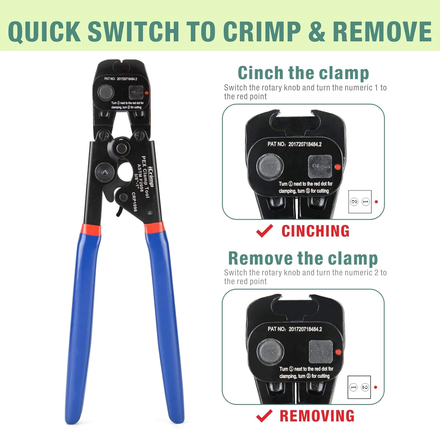 iCrimp Ratchet PEX Cinch Tool with Removing function for 3/8 to 1-inch Stainless Steel Clamps with 20PCS 1/2-inch and 10PCS 3/4-inch PEX Clamps and Pex Pipe Cutter- All in One - - 