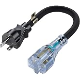 NEMA 6-20P to 6-15R/6-20R Extension Cord, Heavy Duty Converter Cable | 250V ONLY &ndash; NOT for 110V Outlets, NOT Standard 5-15P Plug, Cord with Red Indicator Light for Air Conditioner