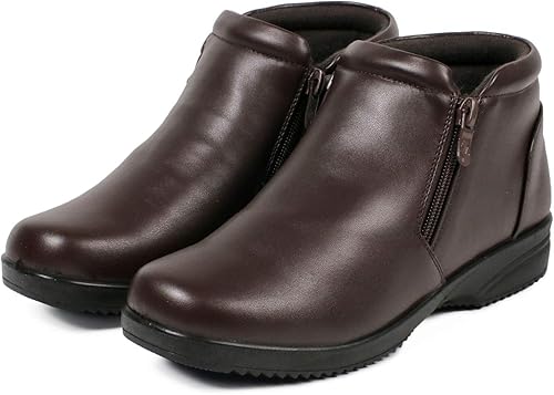 Amazon セレブル 幅広 3e カジュアル ショートブーツ レディース ローヒール サイドファスナー ダークブラウン 24cm ブーツ ブーティ