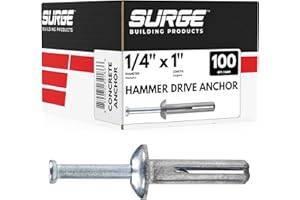 SURGE BUILDING PRODUCTS Surge BP - 1/4" x 1" MH Hammer Drive Nail in Concrete Anchor with Carbon Steel Nail | Fasteners for Concrete, Block, and Brick (100/BOX)