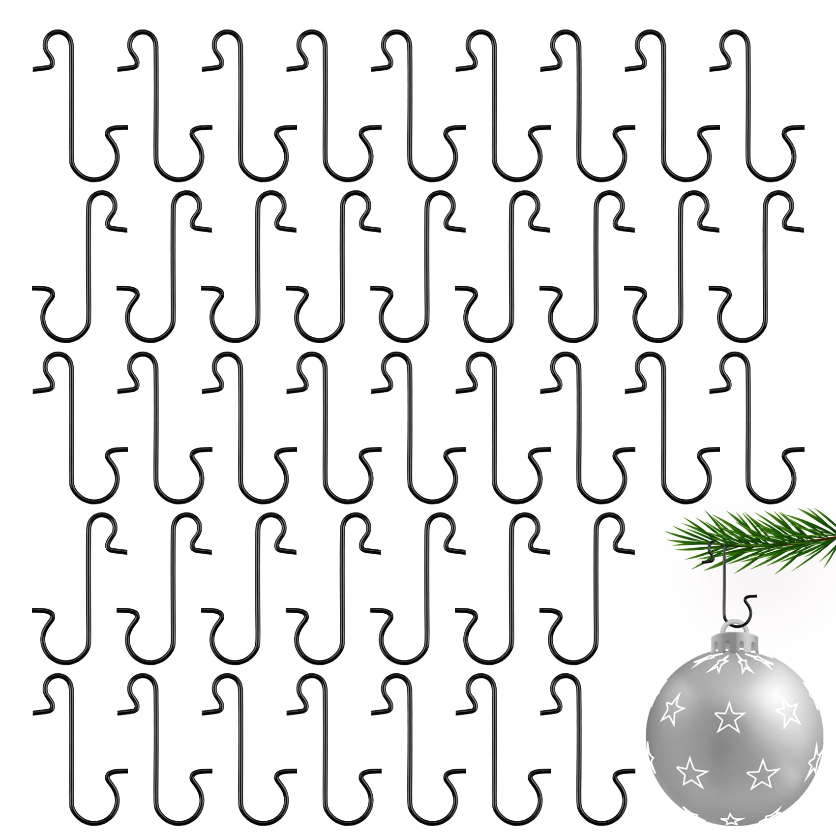 View 1 of 100 Pack Christmas Ornament Hooks - Black Tree Decoration Hangers