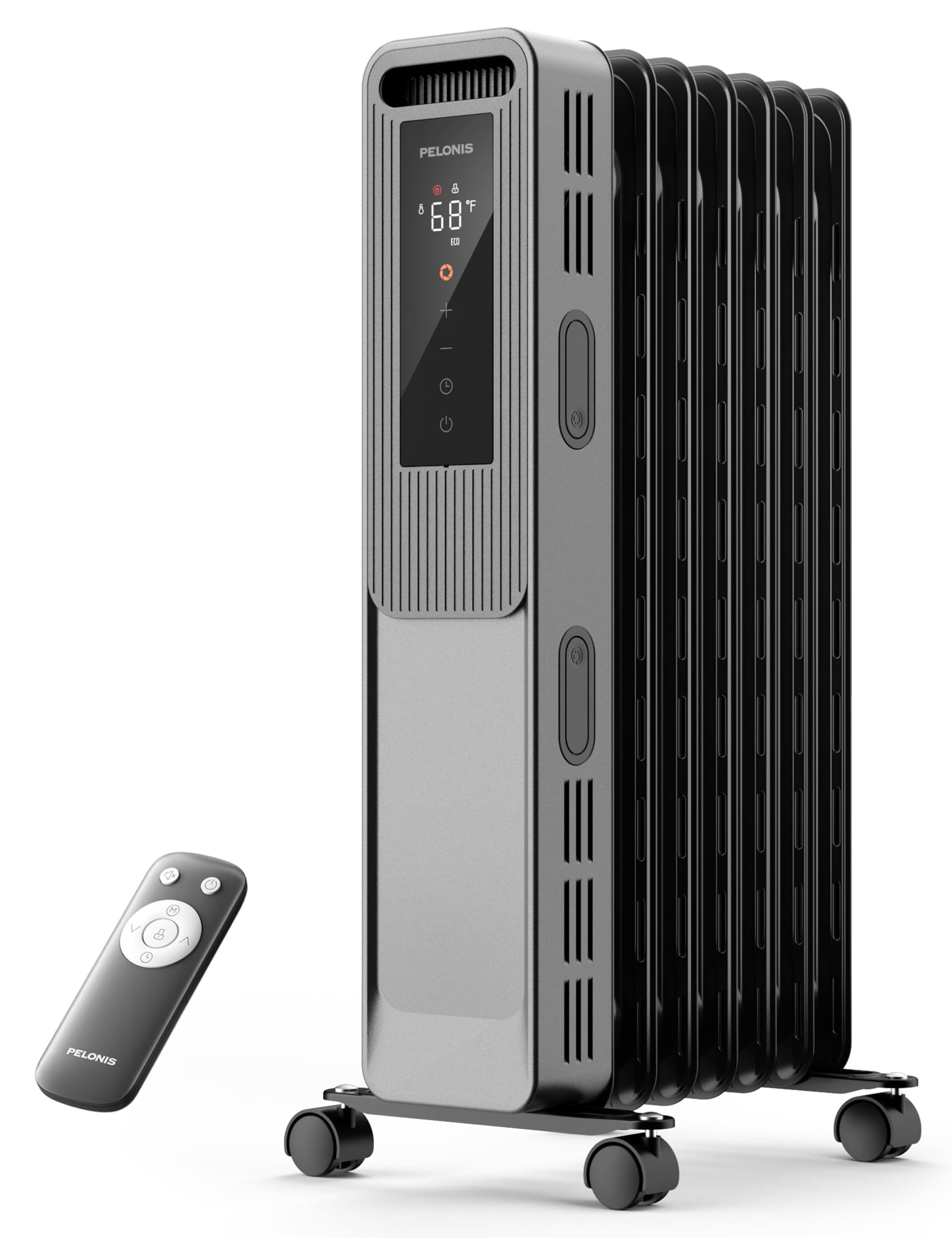 Photo 1 of **DAMAGED** PELONIS Oil Filled Radiator, Electric Space Heater for Indoor Use Large Room with Thermostat & Remote, 3 Modes & 3 Heat Settings, ECO Mode, 24H Timer, Quiet, Overheat & Tip-Over Protection, 1500W