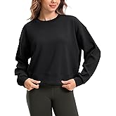 SANTINY Fleece Cropped Sweatshirts for Women Soft Crewneck Sweatshirt Pullover Long Sleeve Workout Crop Tops