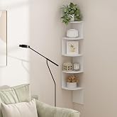 Furinno Rossi 5-Tier Floating Corner Shelf for Wall, Corner Zigzag Shelf Wall Mounted, Radial Wall Mount Shelves, for Home Office, Living Room, Bedroom, Bathroom, White