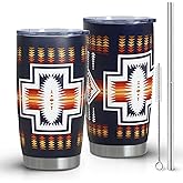HOWSEESNOW South Western Tumbler, Native American Tumbler with Lid and Straw, 20oz Insulated Western Cup, Funny Travel Mug Gifts for Women, Reusable Stainless Steel Tumbler