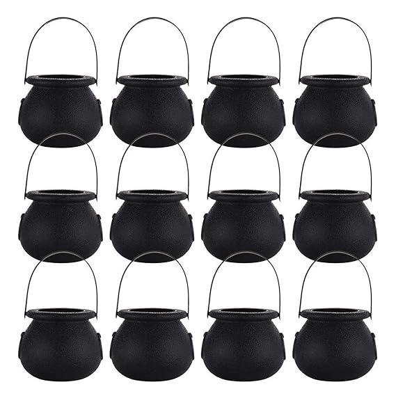 VADOO Halloween Cauldron Treat Kunststoffeimer 6cm Schwarz - Packung mit 12 Stück