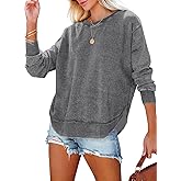 EVALESS Sweatshirt for Women Crewneck Long Sleeve Side Split Tops Casual Solid Color Loose Pullover Shirts 2025 Clothes