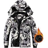 AFILOK Boy's Ski Jacket Waterproof Breathable Kids Fleece Lined Windproof Hooded Snowboard Coats