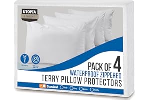 Utopia Bedding Set of 4 Waterproof Pillow Protectors with Zipper Standard Size, Terry Pillow Covers, Bed Bug and Dust Mite Proof Pillow Cases