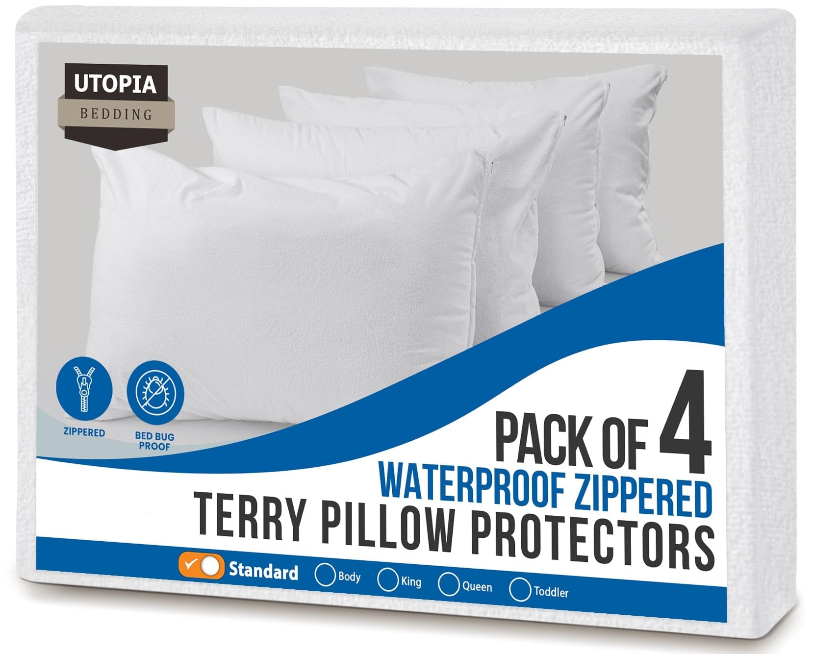 Photo 1 of Utopia Bedding Set of 4 Waterproof Pillow Protectors with Zipper Standard Size, Terry Pillow Covers, Bed Bug and Dust Mite Proof Pillow Cases