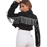 YILANUOYI Women's Fringe Jean Jacket Tassel Distressed Ripped Crop Denim Jackets